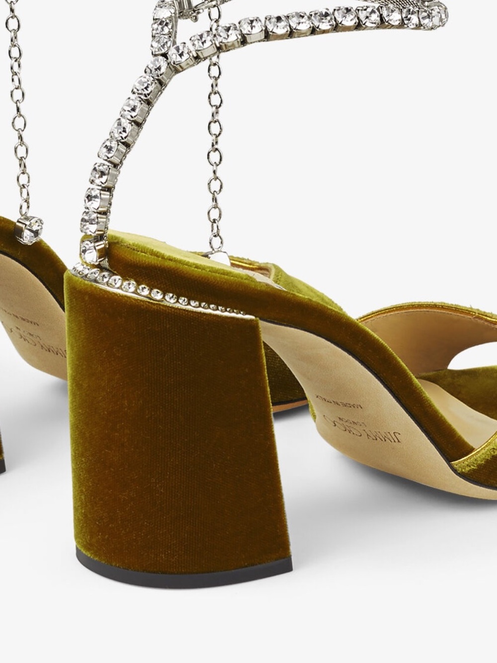 Jimmy Choo Olive Velvet Block Heel Saeda Embellished Sandals NEW - Picture 12 of 17